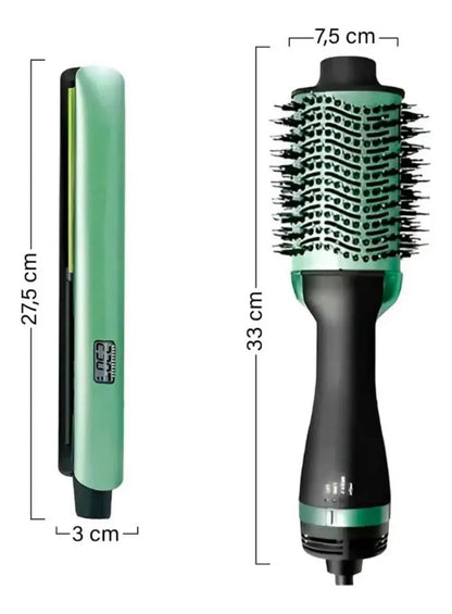 Combo Profesional de Plancha Digital + Cepillo Secador 2 en 1 Aguacate & Macadamia